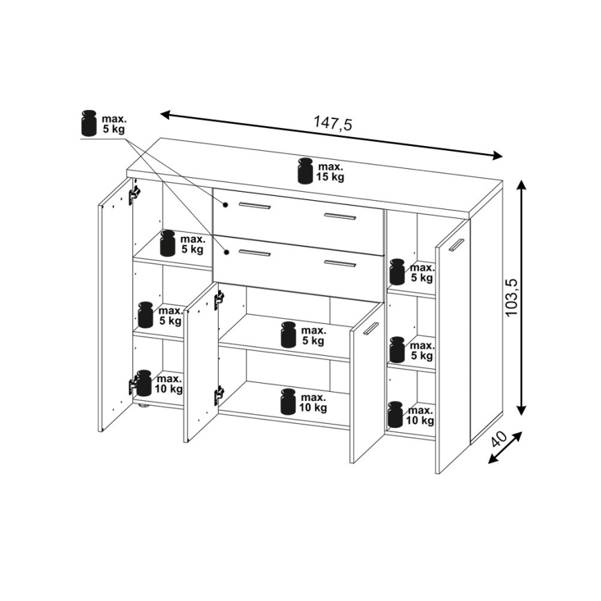 Συρταριέρα BRUNO δρυς Sonoma/λευκό