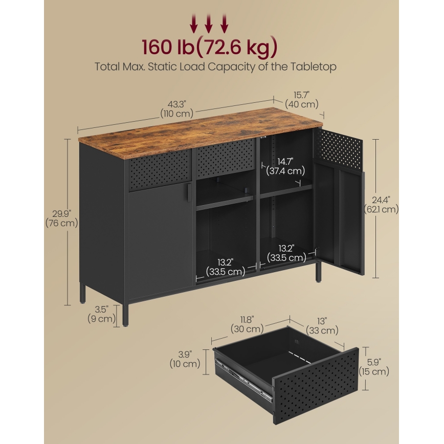 Συρταριέρα FIRA 110x40 cm μαύρη/καφέ