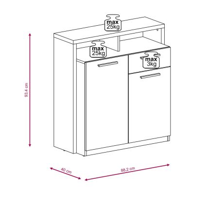 Συρταριέρα LEBY, Sonoma δρυς/λευκή