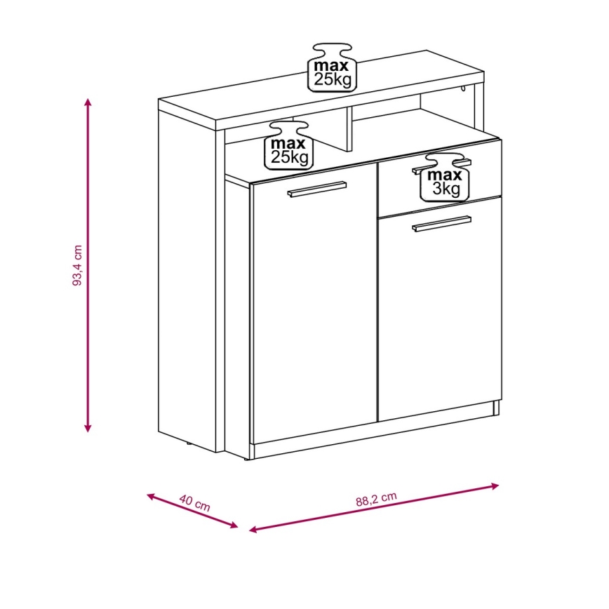 Συρταριέρα LEBY, Sonoma δρυς/λευκή