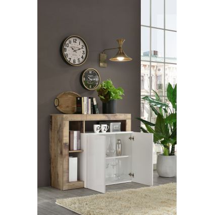 Συρταριέρα LENOR λευκή/καφέ