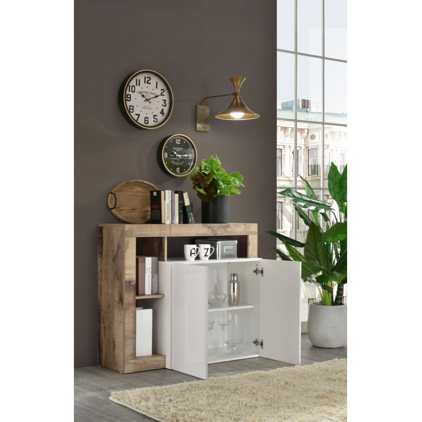 Συρταριέρα LENOR λευκή/καφέ