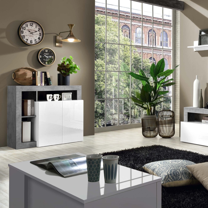 Συρταριέρα LENOR λευκή/γκρι σε όψη μπετόν