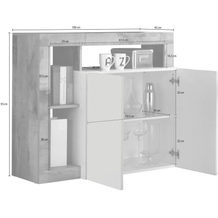 Συρταριέρα LENOR λευκή/γκρι σε όψη μπετόν