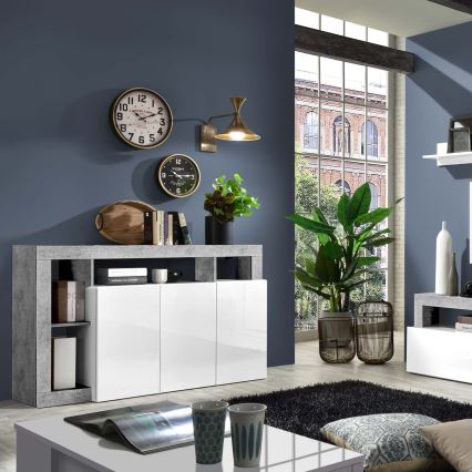 Συρταριέρα LENOR λευκή/γκρι εφέ σκυροδέματος