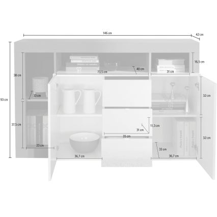 Συρταριέρα LENOR λευκή/γκρίζα σε απόχρωση σκυροδέματος