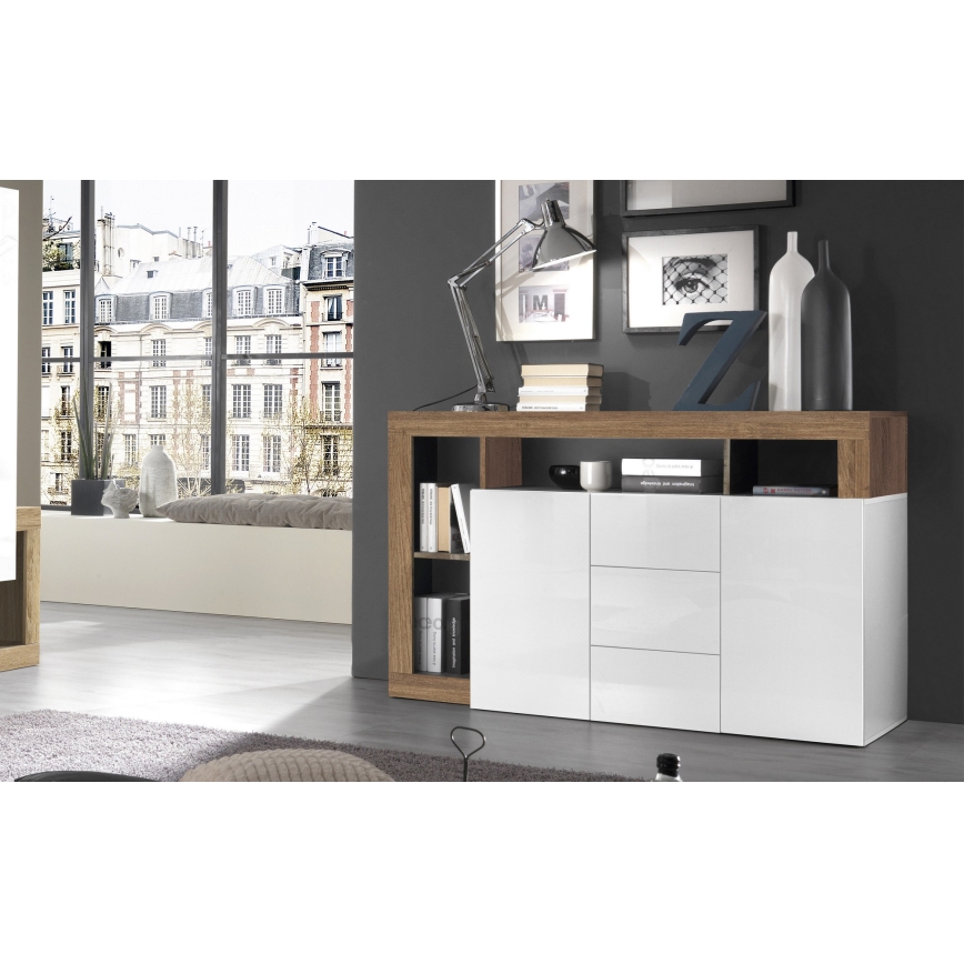 Συρταριέρα LENOR λευκή/δρυς