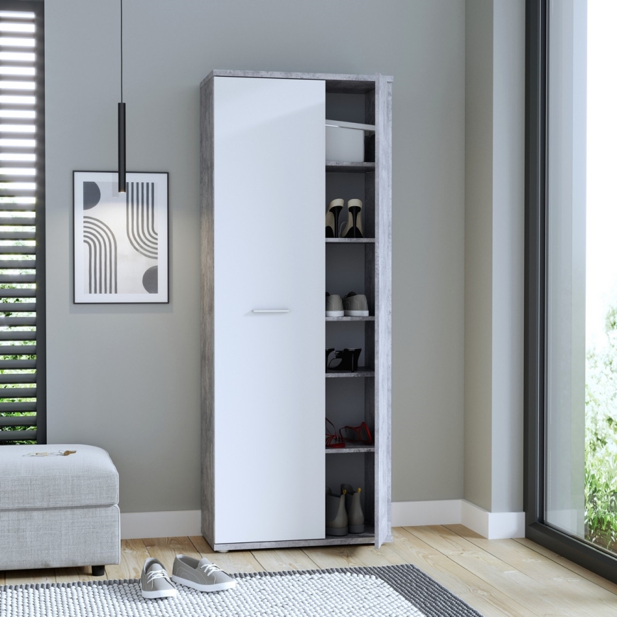 Συρταριέρα/παπουτσοθήκη SIMO λευκή/γκρι με όψη σκυροδέματος