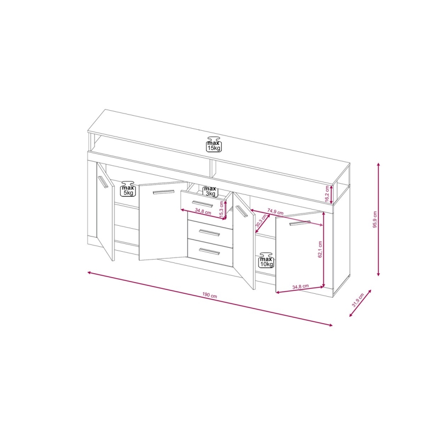 Συρταριέρα RUNA 190x96x32 εκ., σκούρο καφέ/ανθρακί