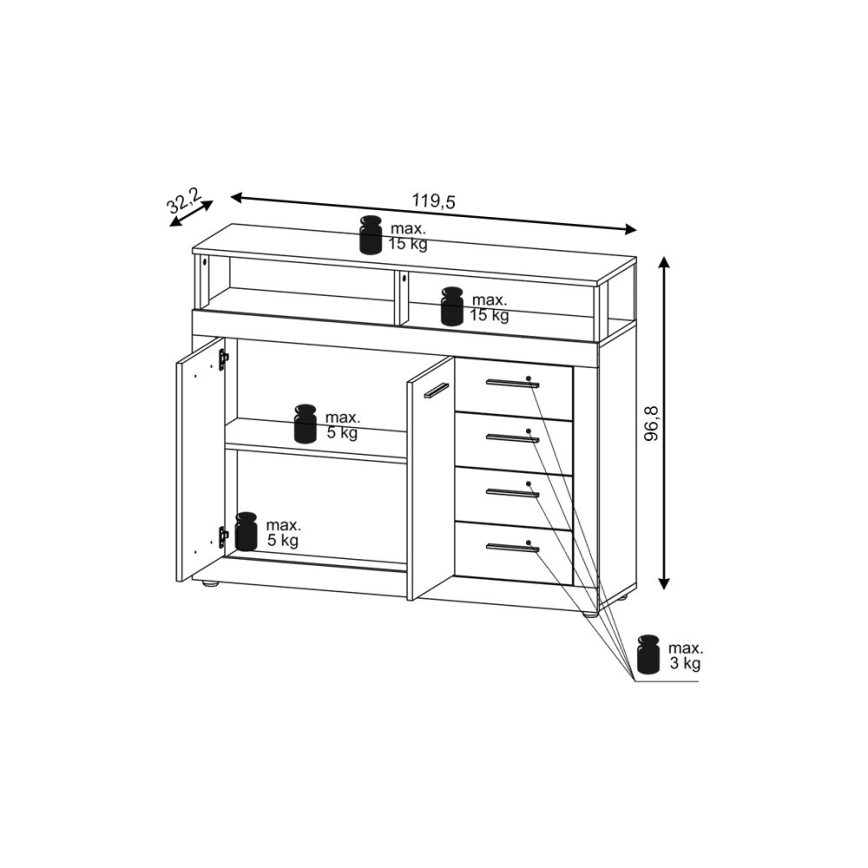 Συρταριέρα RUNA σε σκούρο καφέ/ανθρακί