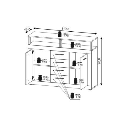 Συρταριέρα RUNA Sonoma δρυς/λευκή