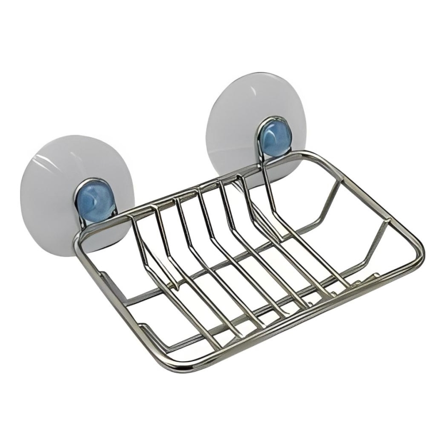 Συρμάτινη επιτοίχια σαπουνοθήκη με βεντούζες 8,6x12 εκ. γυαλιστερό χρώμιο