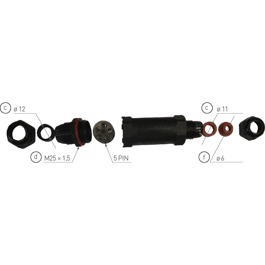 Σύνδεσμος καλωδίων CSJ 250V/16A IP68 5x1,5 mm²