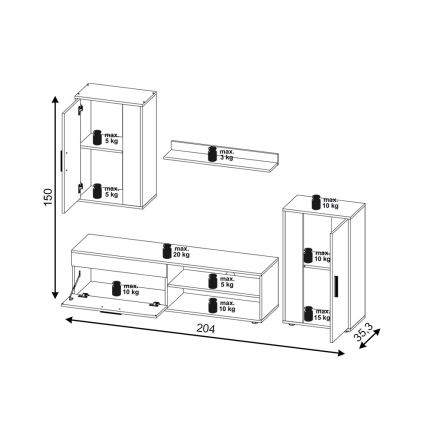 Σύνθεση σαλονιού BRICK, δρυς Sonoma/λευκό