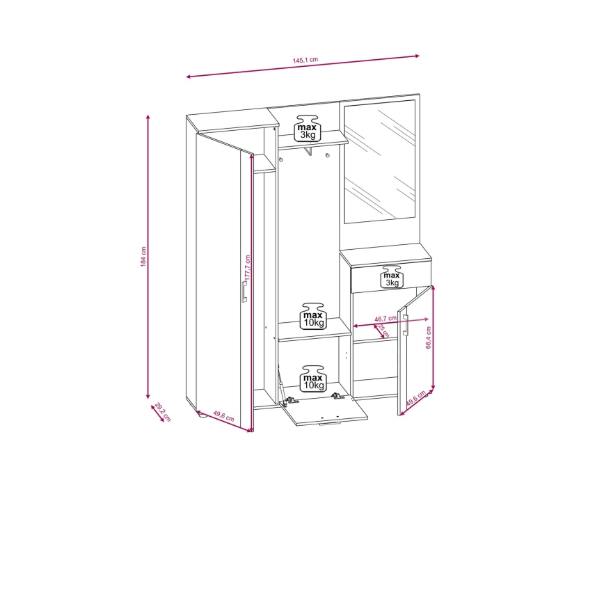 Σύνθεση εισόδου με καθρέφτη NOLAN, δρυς artisan/λευκό