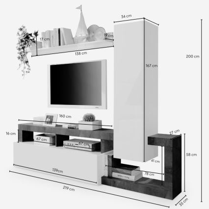 Σύνθετο σαλονιού LENOR λευκό/καφέ