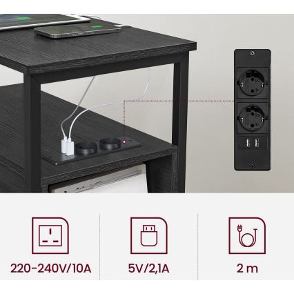 Συνοδευτικό τραπεζάκι με ενσωματωμένες πρίζες και θύρες USB ROD, μαύρο