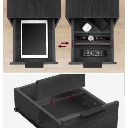 Συνοδευτικό τραπεζάκι με ενσωματωμένες πρίζες και θύρες USB ROD, μαύρο