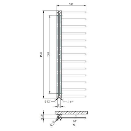 P.M.H. AP2C - Θερμαντικό σώμα-σκάλα μπάνιου APOLLO 219W 150 cm δεξιά/γυαλιστερό χρώμιο