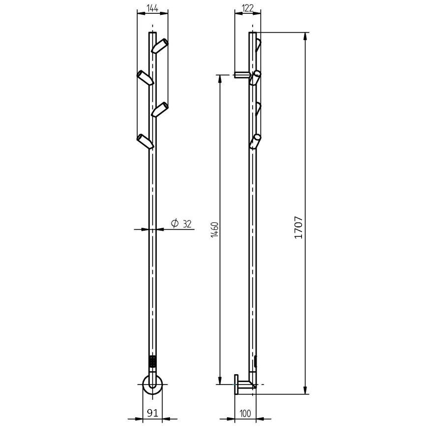 P.M.H. LS1SS - Ηλεκτρική θερμαινόμενη πετσετοκρεμάστρα LISA 24W/230V 170 cm IP44 γυαλισμένο ανοξείδωτο