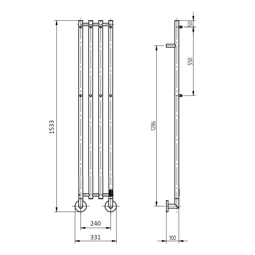 P.M.H. MO1SS-LK - Θερμαινόμενη πετσετοκρεμάστρα MONA 93W/230V 153,3 cm IP44 γυαλισμένο ανοξείδωτο ατσάλι