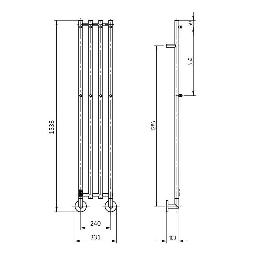 P.M.H. MO1SS-LK - Θερμαινόμενη πετσετοκρεμάστρα MONA 93W/230V 153,3 cm IP44 γυαλισμένο ανοξείδωτο ατσάλι