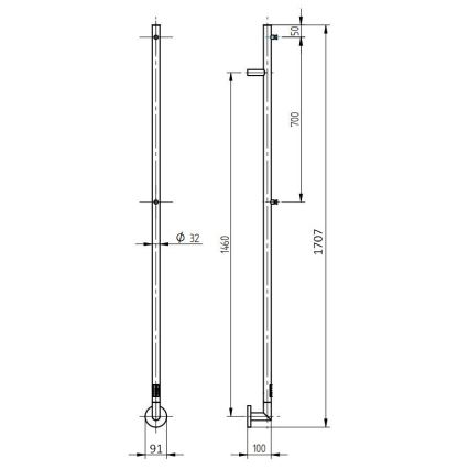 P.M.H. OL1B - Ηλεκτρική πετσετοκρεμάστρα OLE 24W/230V 170 cm IP44 μαύρη