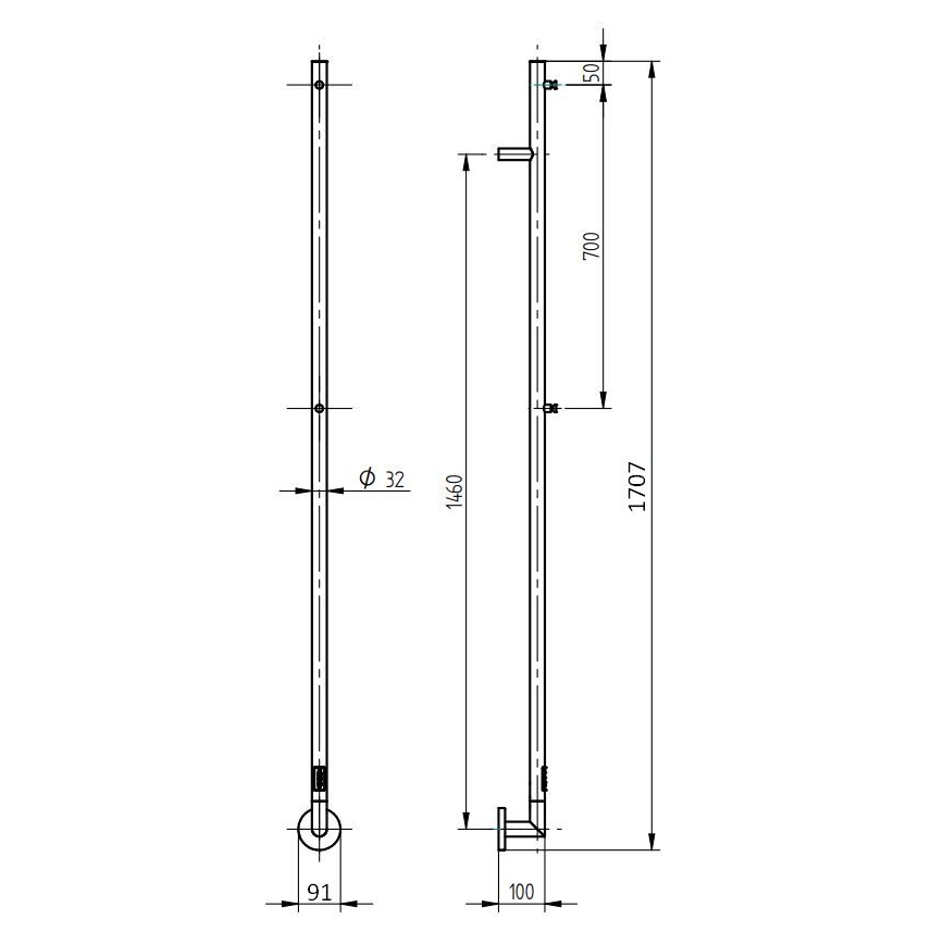P.M.H. OL1SS - Ηλεκτρική πετσετοκρεμάστρα OLE 24W/230V 170 cm IP44 γυαλισμένο ανοξείδωτο ατσάλι