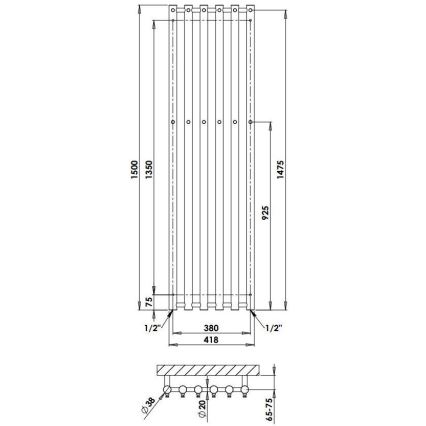 P.M.H. R2W/6 - Θερμαντικό σώμα-σκάλα μπάνιου ROSENDAL 525W 150 cm λευκό