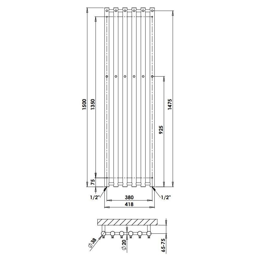 P.M.H. R2W/6 - Θερμαντικό σώμα-σκάλα μπάνιου ROSENDAL 525W 150 cm λευκό