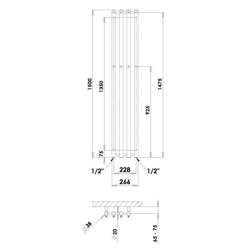 P.M.H. R2W - Θερμαντικό σώμα-σκάλα μπάνιου ROSENDAL 350W 150 cm λευκό