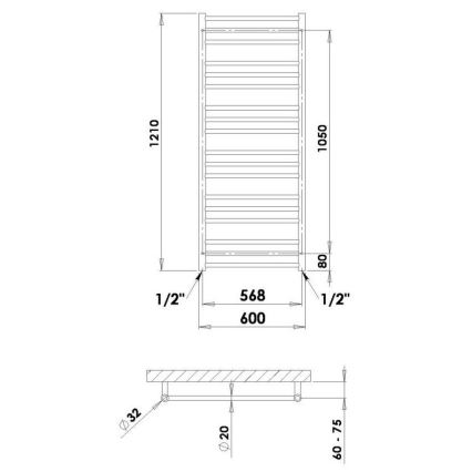 P.M.H. SN4C - Θερμαντικό πετσετών μπάνιου SORANO 470W 121 cm γυαλιστερό χρώμιο