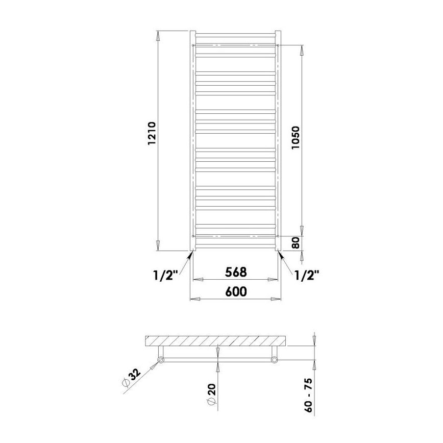P.M.H. SN4W - Θερμαντικό σώμα τύπου σκάλα για μπάνιο SORANO 470W 121 cm λευκό