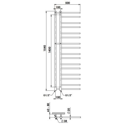 P.M.H. T2W-L - Θερμαντικό σώμα-σκάλα μπάνιου THEIA 352W 154 cm αριστερό/λευκό