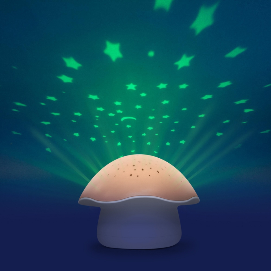 PABOBO - Προτζέκτορας με μουσική STAR MUSHROOM 3xAA ροζ σομον