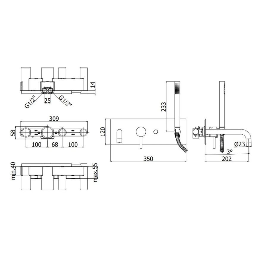 Paffoni - Σετ μπανιέρας LIGHT ματ χρώμιο