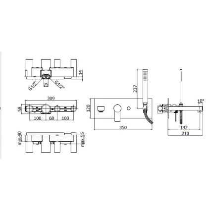 Paffoni - Σετ μπανιέρας TANGO με εντοιχιζόμενη μπαταρία, γυαλιστερό χρώμιο
