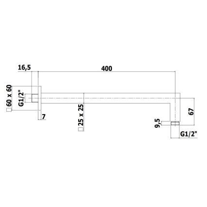 Paffoni - Τετράγωνος βραχίονας ντους 40 cm, μαύρος