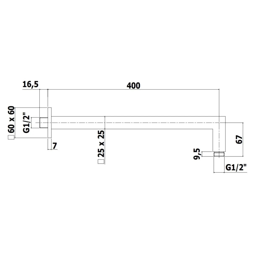 Paffoni - Τετράγωνος βραχίονας ντους 40 cm, μαύρος