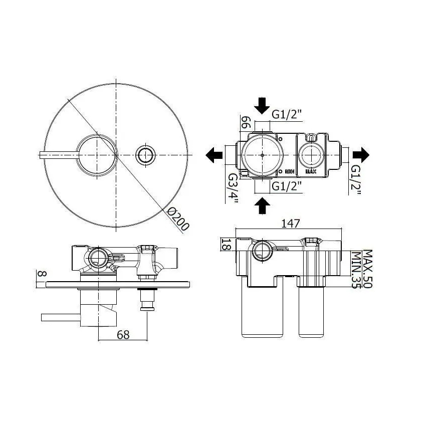 Paffoni - Εντοιχιζόμενη μπαταρία ντους LIGHT μαύρη