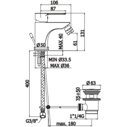 Paffoni - Μίκτης μπιντέ RED με βαλβίδα εκροής, σε γυαλιστερό χρώμιο