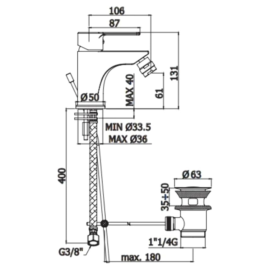 Paffoni - Μίκτης μπιντέ RED με βαλβίδα εκροής, σε γυαλιστερό χρώμιο