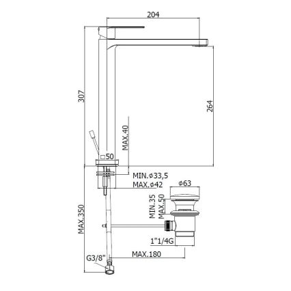 Paffoni - Μίκτης νιπτήρα + βαλβίδα αποχέτευσης TANGO από ανοξείδωτο ατσάλι