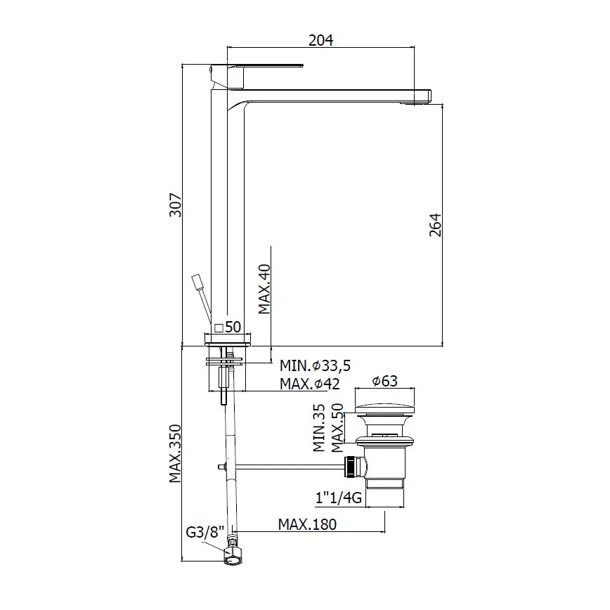 Paffoni - Μίκτης νιπτήρα + βαλβίδα αποχέτευσης TANGO από ανοξείδωτο ατσάλι