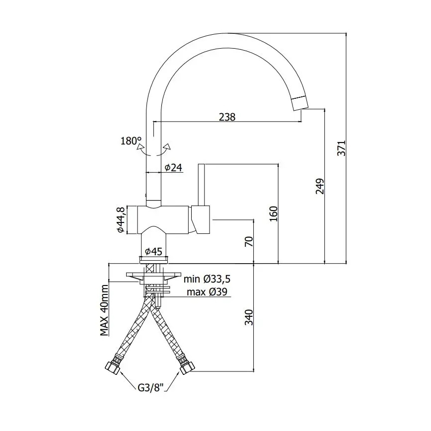 Paffoni - Μπαταρία κουζίνας LIGHT μαύρη