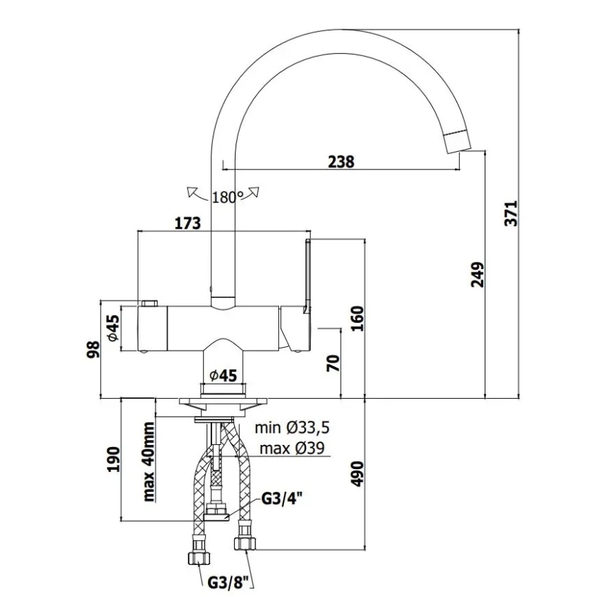 Paffoni - Μπαταρία κουζίνας RINGO σε γυαλιστερό χρώμιο