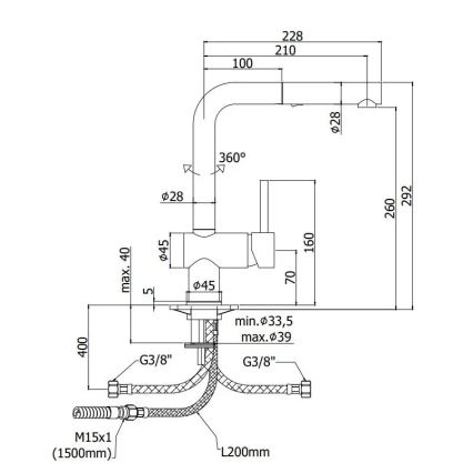 Paffoni - Μπαταρία κουζίνας με ανασυρόμενη κεφαλή ψεκασμού LIGHT 29,2 cm μαύρη