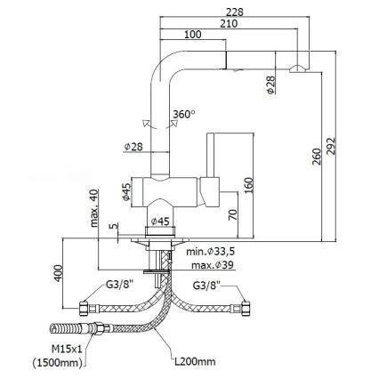 Paffoni - Μπαταρία κουζίνας με εξαγώγιμη κεφαλή LIGHT 29,2 cm γυαλιστερό χρώμιο