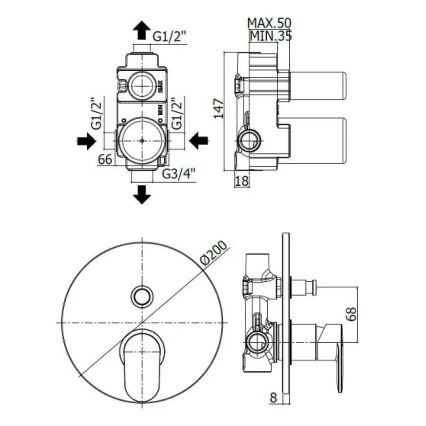 Paffoni - Μπαταρία μπανιέρας CANDY για εντοιχιζόμενη εγκατάσταση, σε γυαλιστερό χρώμιο