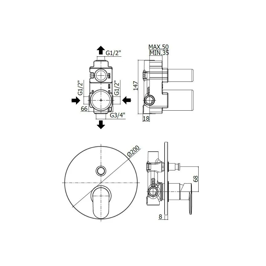 Paffoni - Μπαταρία μπανιέρας CANDY για εντοιχιζόμενη εγκατάσταση, σε γυαλιστερό χρώμιο